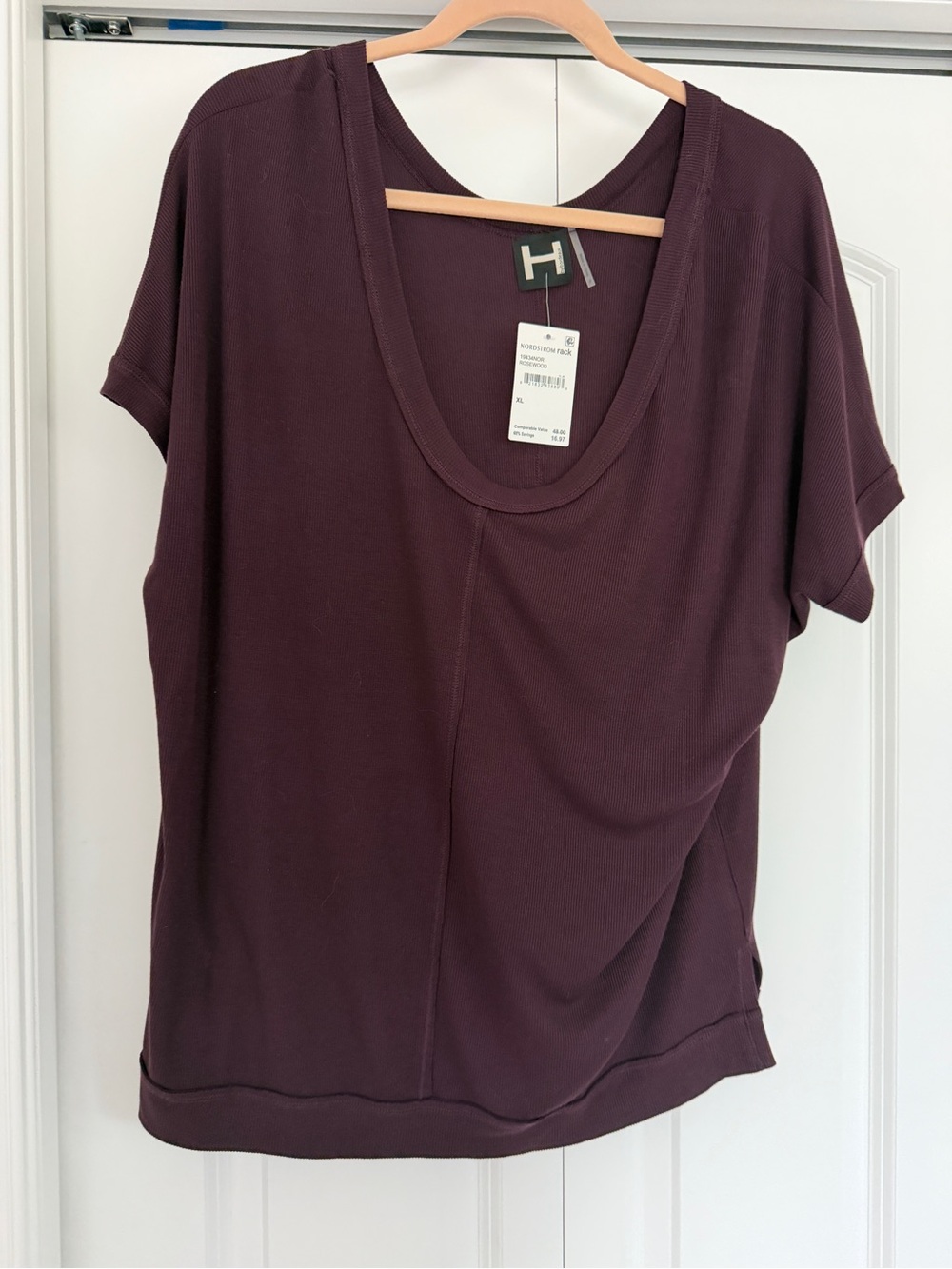 Bordeaux Scoop Neck Short Sleeve Top in Plum